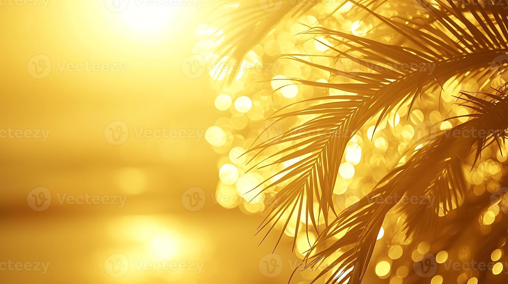 AI generated Close-up of Palm Tree With Sun in Background. Generative AI. photo