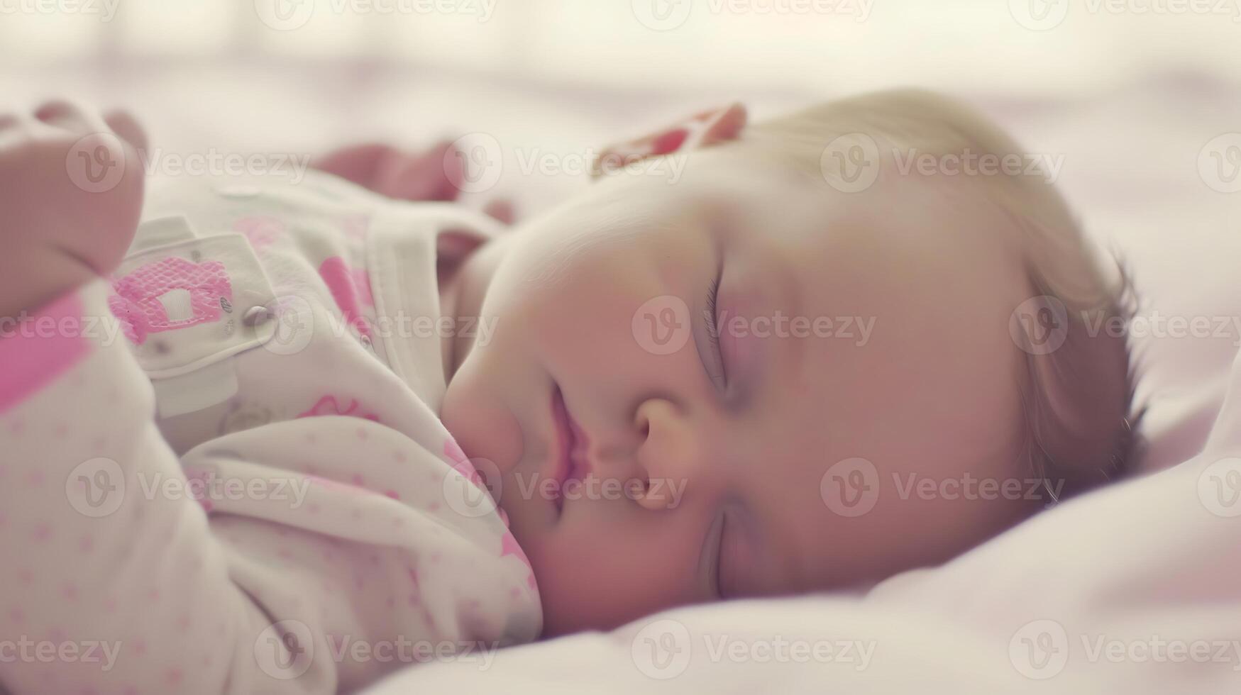 AI generated Sleeping Baby on White Blanket. Generative AI. photo