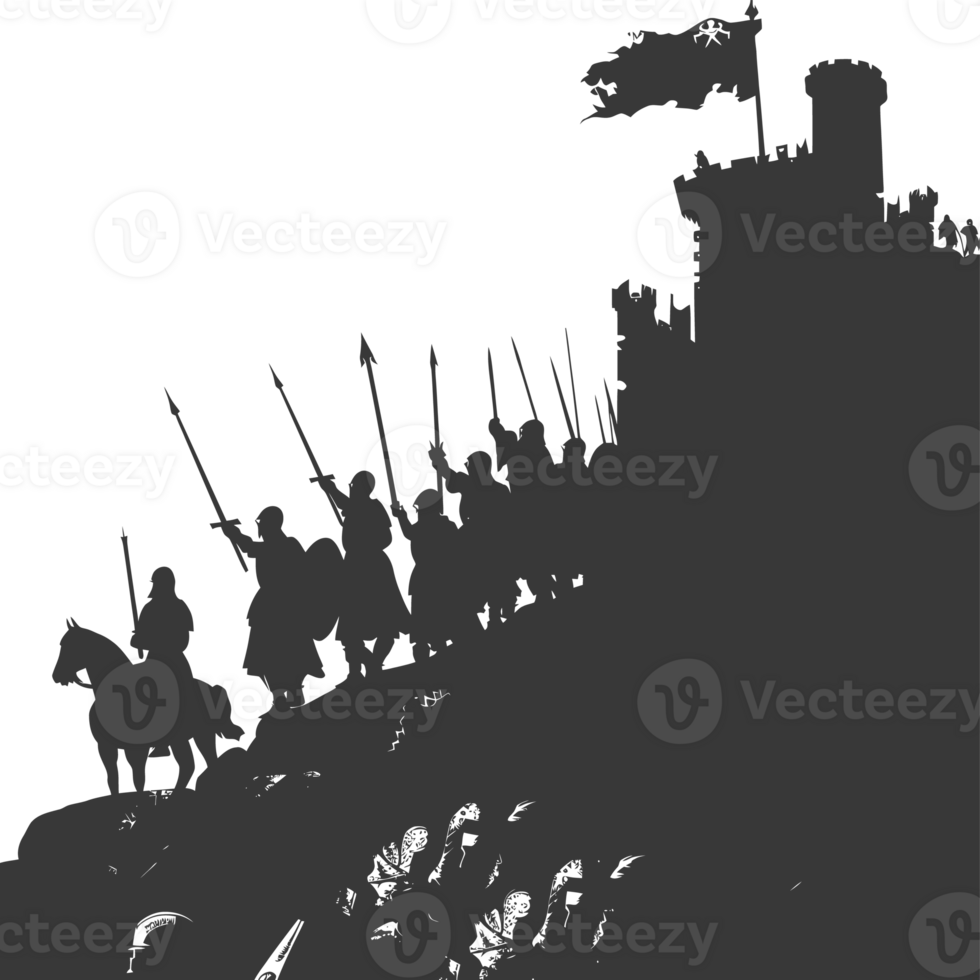 AI generated silhouette of a ancient war situation black color only png