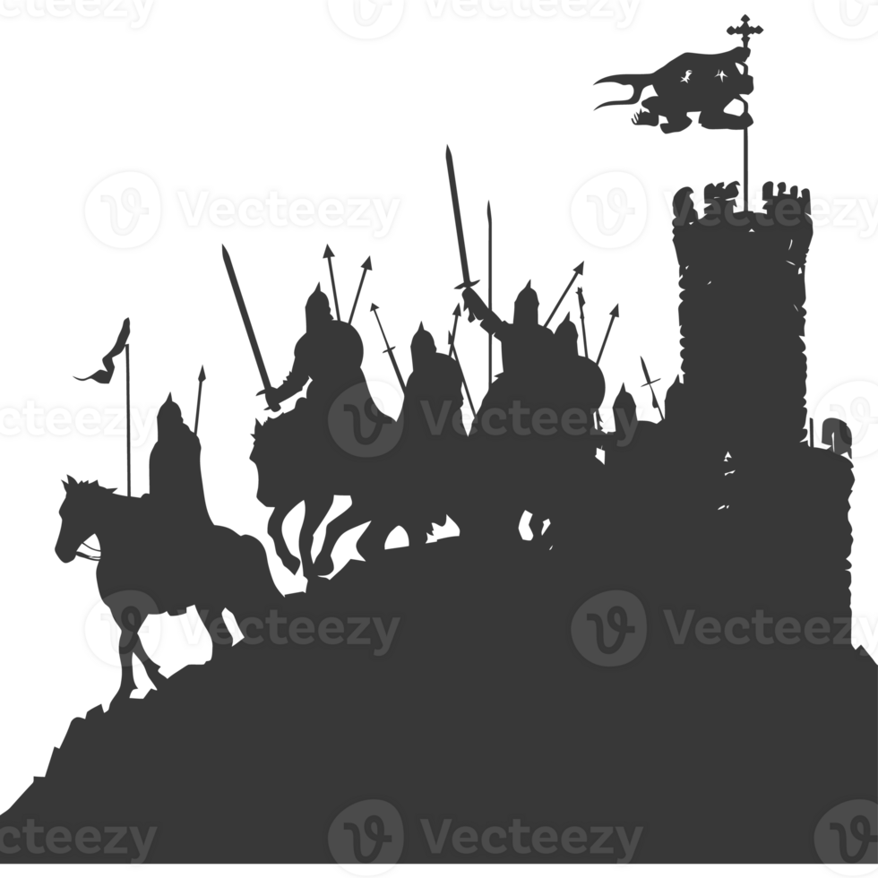 AI generated silhouette of a ancient war situation black color only png
