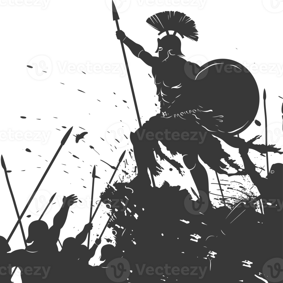 AI generated silhouette of a ancient war situation black color only png
