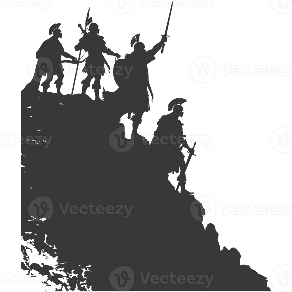 AI generated silhouette of a ancient war situation black color only png