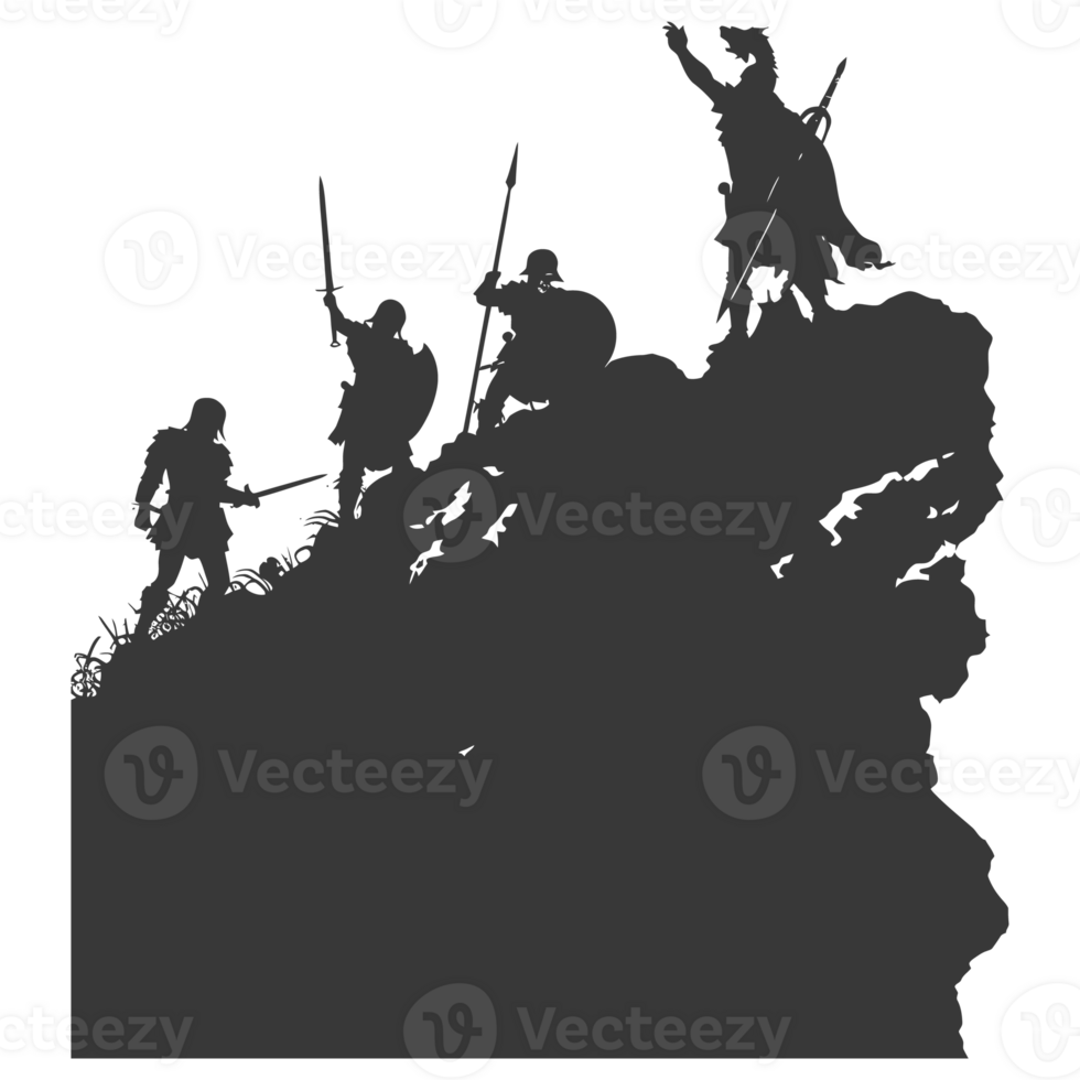 AI generated silhouette of a ancient war situation black color only png
