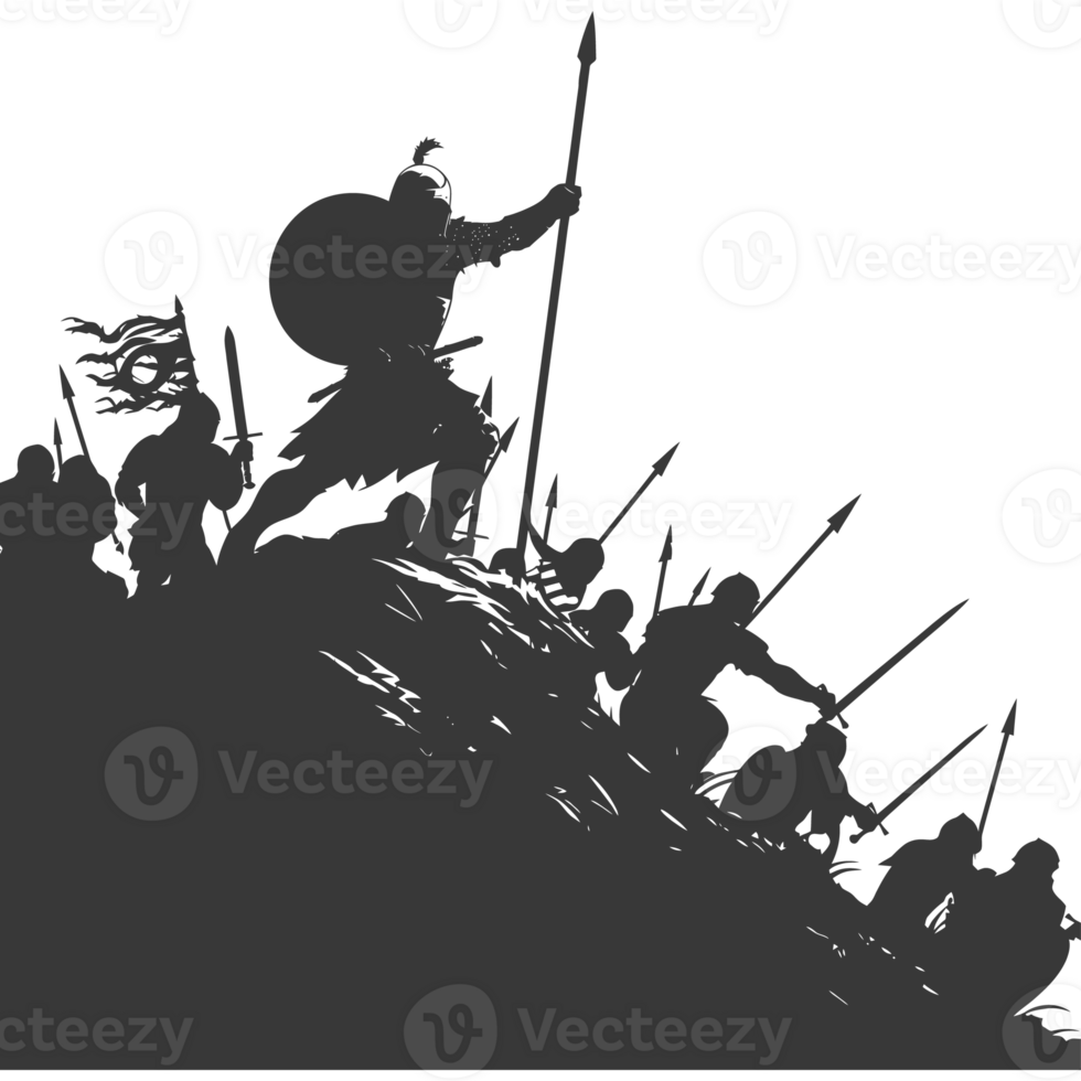 AI generated silhouette of a ancient war situation black color only png