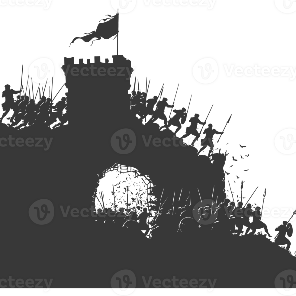 AI generated silhouette of a ancient war situation black color only png