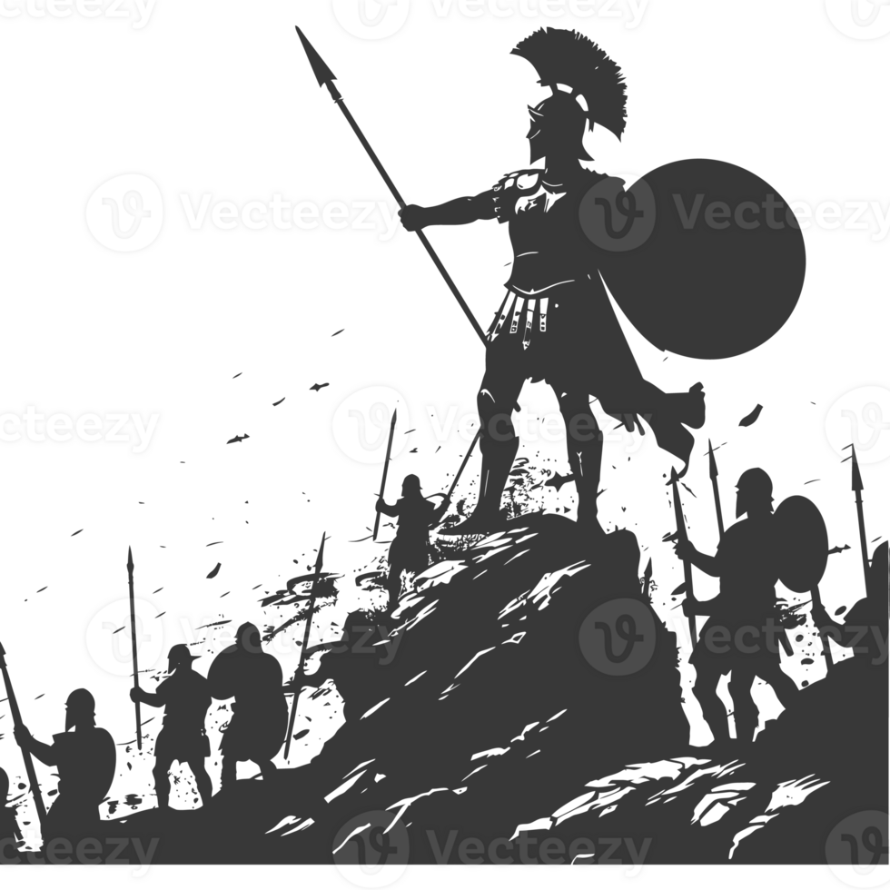 AI generated silhouette of a ancient war situation black color only png