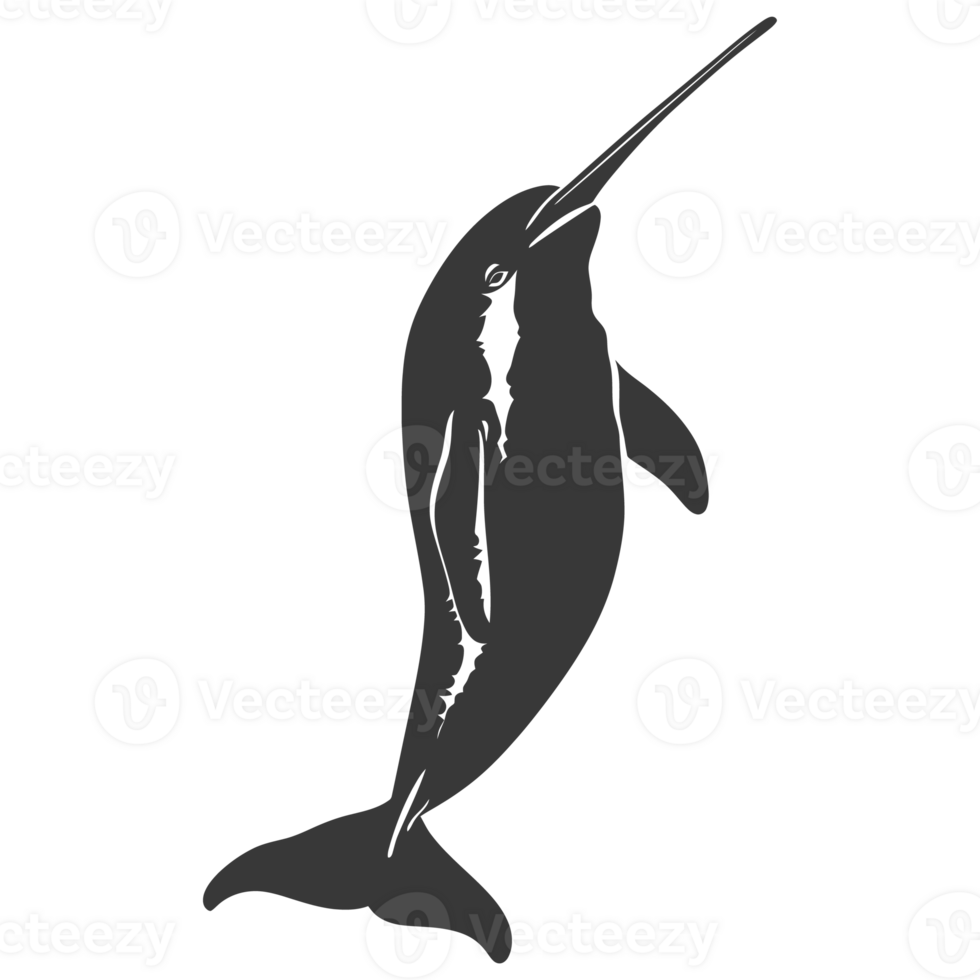 AI generated Silhouette narwhal animal black color only full body png