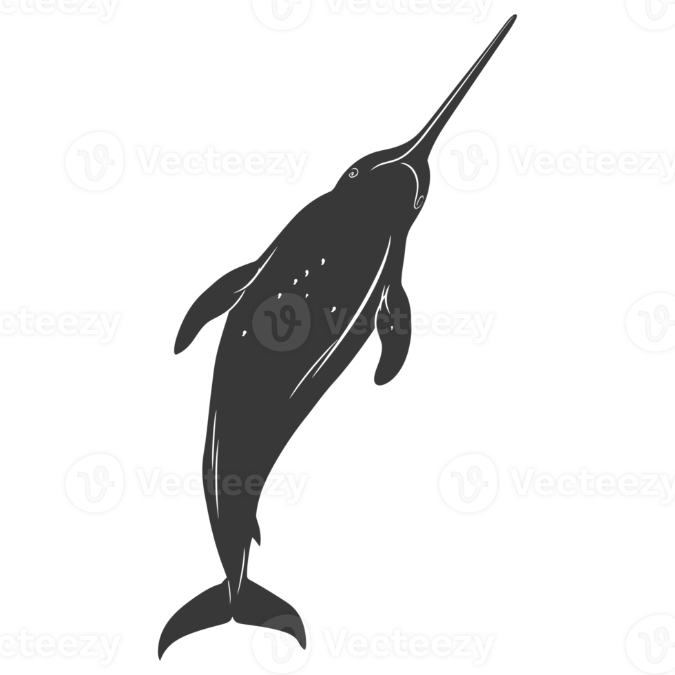 AI generated Silhouette narwhal animal black color only full body png