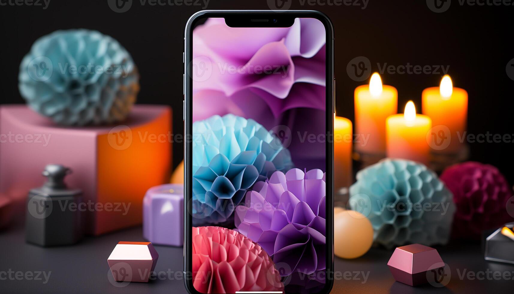 AI generated Abstract purple flower decoration on dark background, symbolizing creativity and relaxation generated by AI photo
