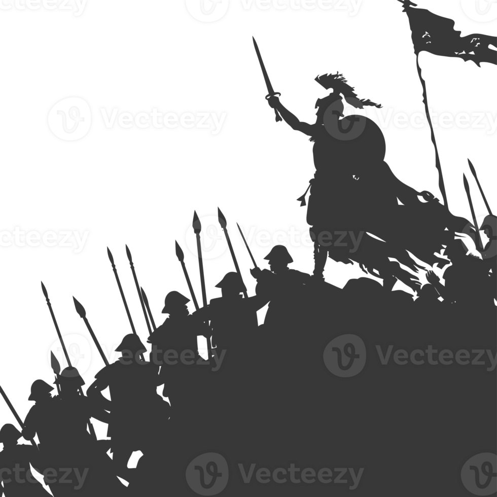 AI generated silhouette of a ancient war situation black color only png