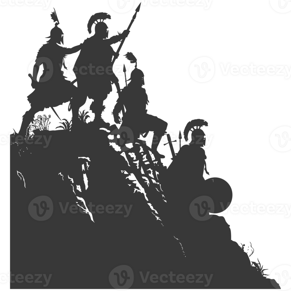 AI generated silhouette of a ancient war situation black color only png