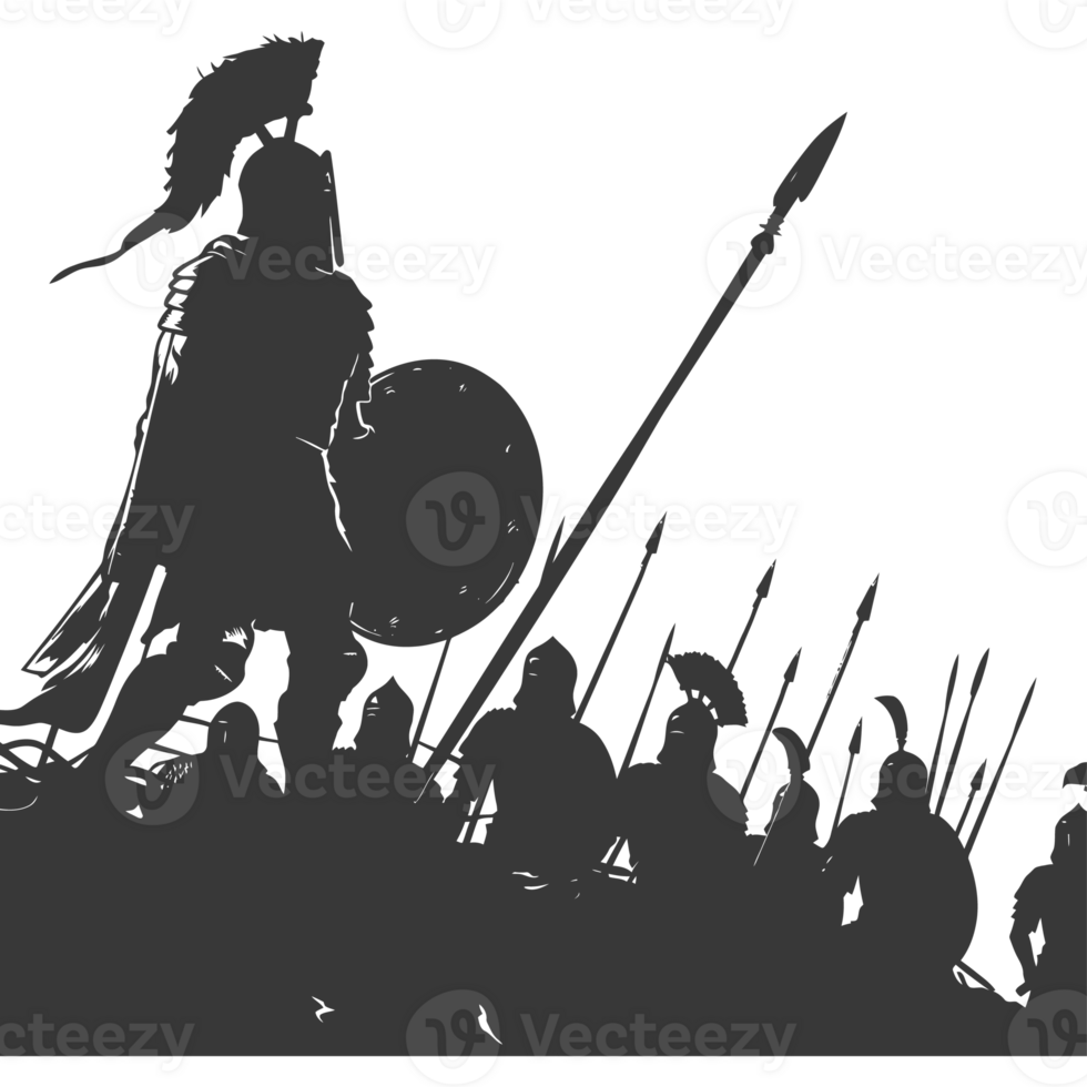 AI generated silhouette of a ancient war situation black color only png