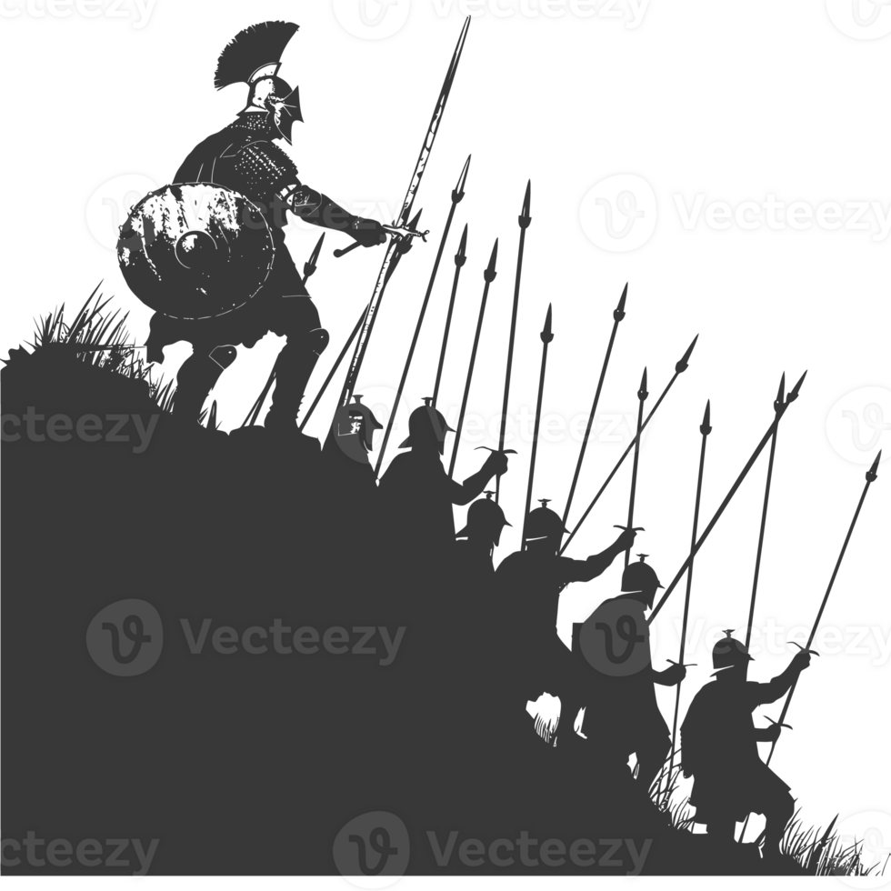 AI generated silhouette of a ancient war situation black color only png