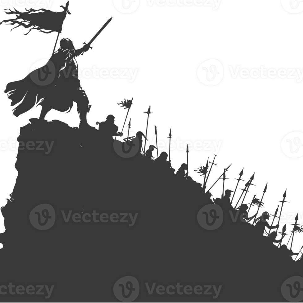 AI generated silhouette of a ancient war situation black color only png