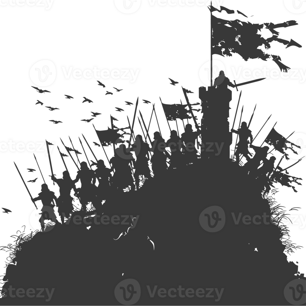 AI generated silhouette of a ancient war situation black color only png