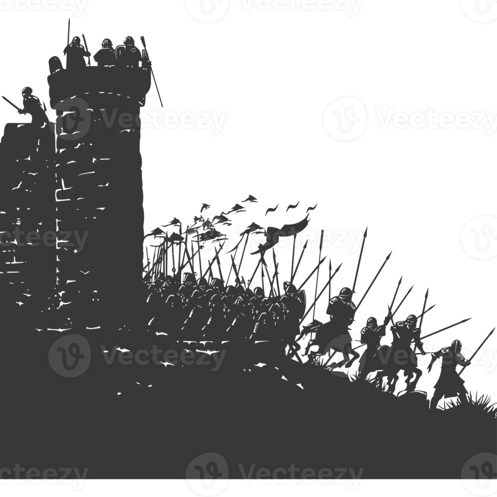AI generated silhouette of a ancient war situation black color only png