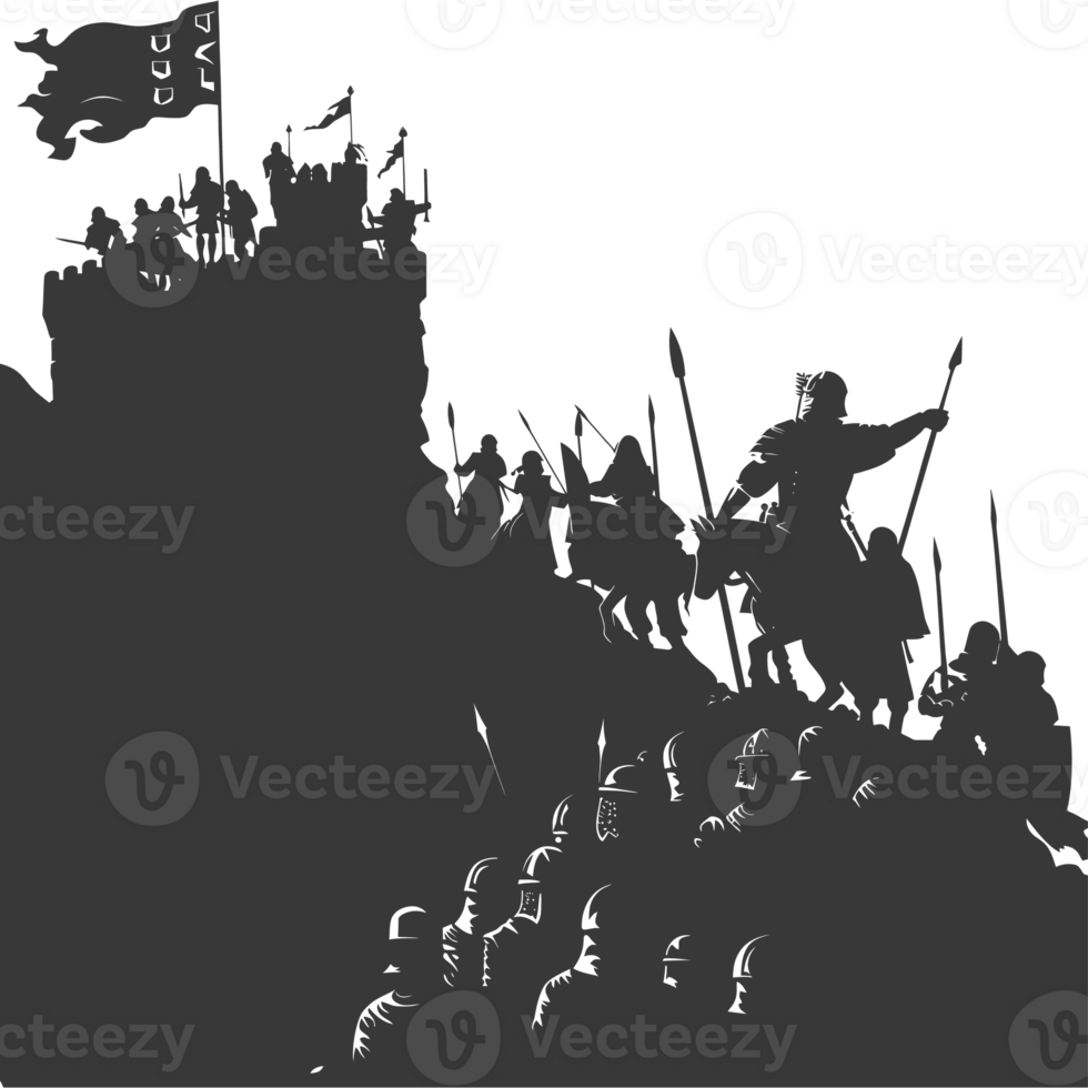 AI generated silhouette of a ancient war situation black color only png