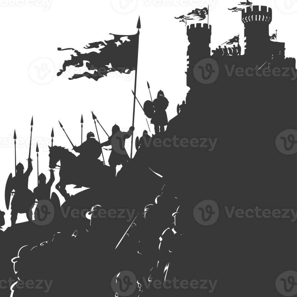 AI generated silhouette of a ancient war situation black color only png