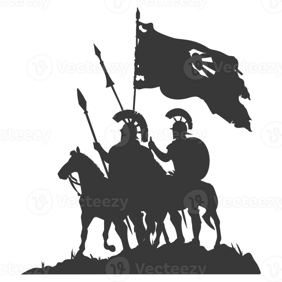 AI generated silhouette of a ancient war situation black color only png