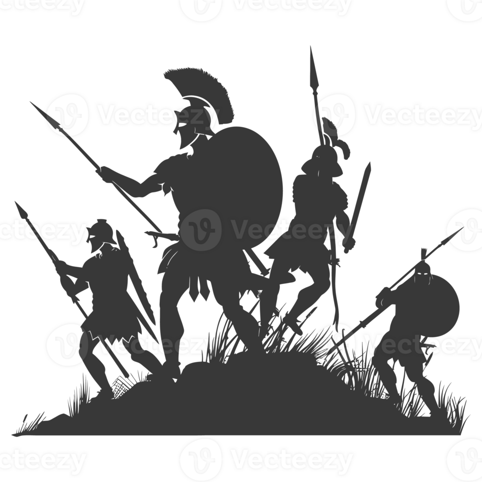 AI generated silhouette of a ancient war situation black color only png