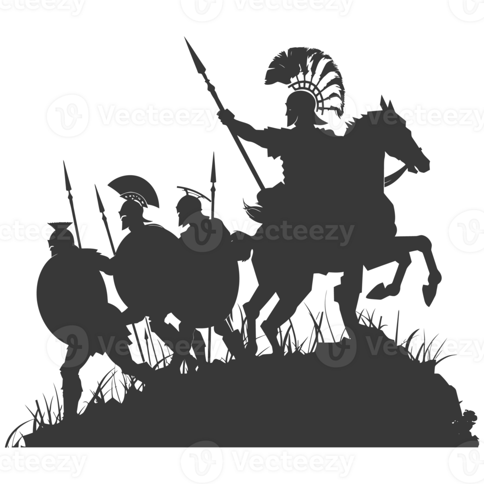 AI generated silhouette of a ancient war situation black color only png