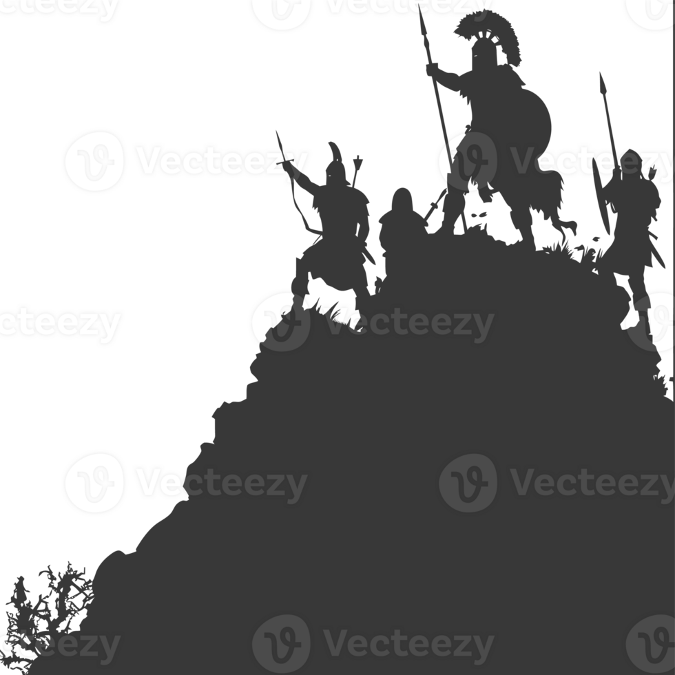 AI generated silhouette of a ancient war situation black color only png
