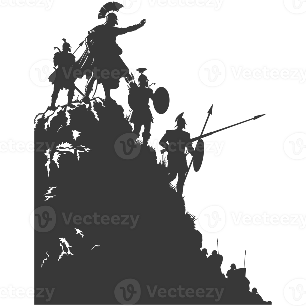 AI generated silhouette of a ancient war situation black color only png