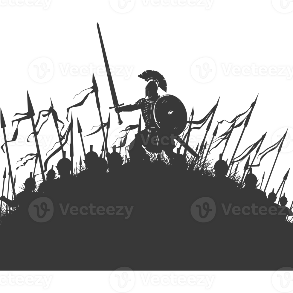 AI generated silhouette of a ancient war situation black color only png