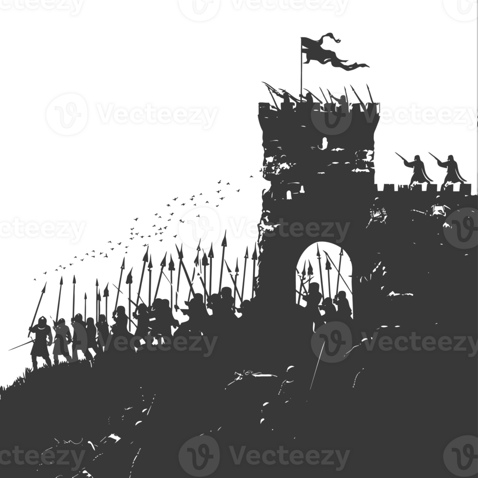 AI generated silhouette of a ancient war situation black color only png
