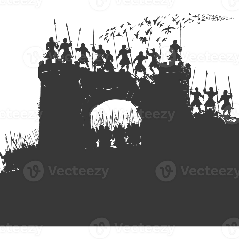 AI generated silhouette of a ancient war situation black color only png