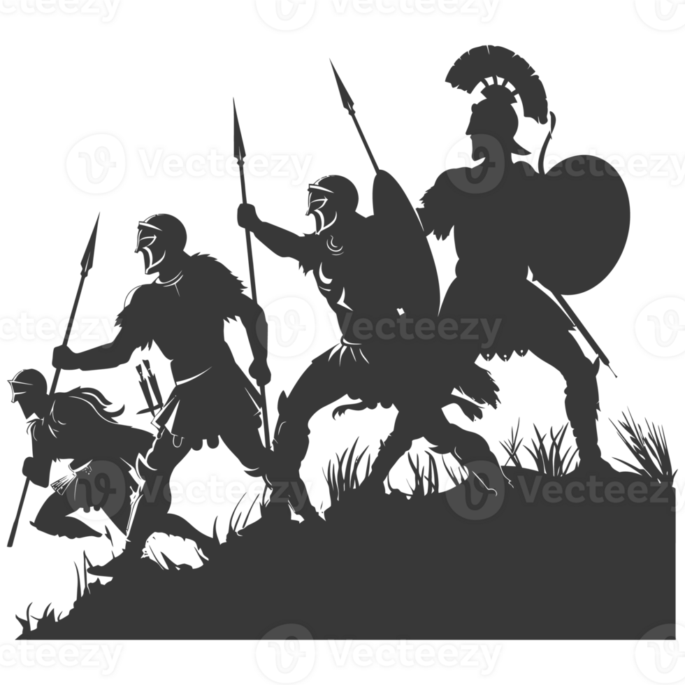 AI generated silhouette of a ancient war situation black color only png