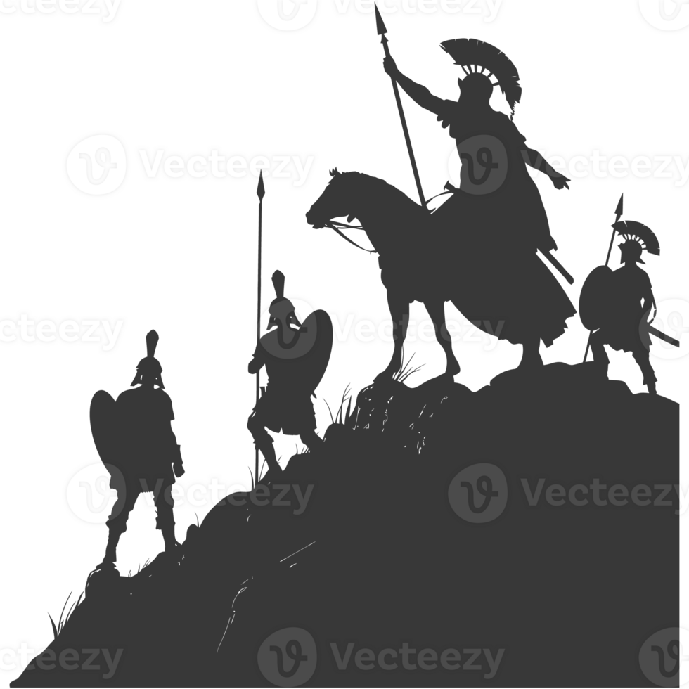 AI generated silhouette of a ancient war situation black color only png