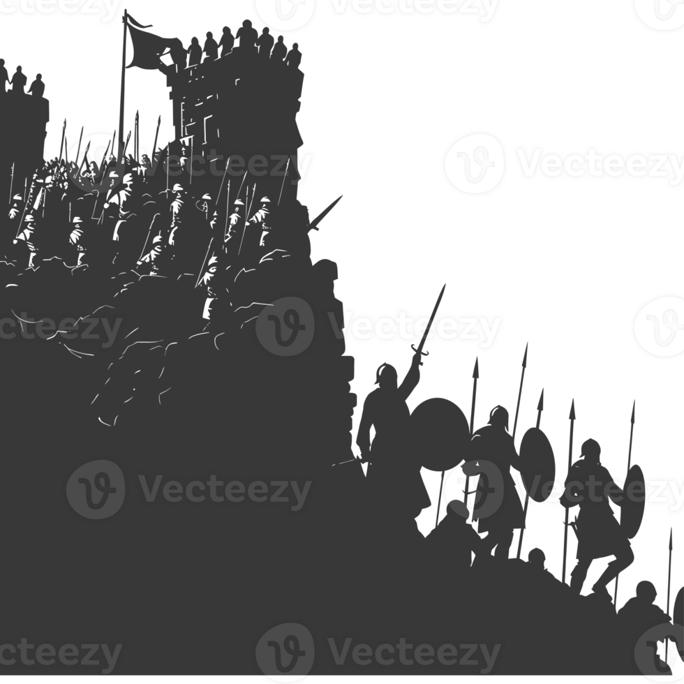 AI generated silhouette of a ancient war situation black color only png