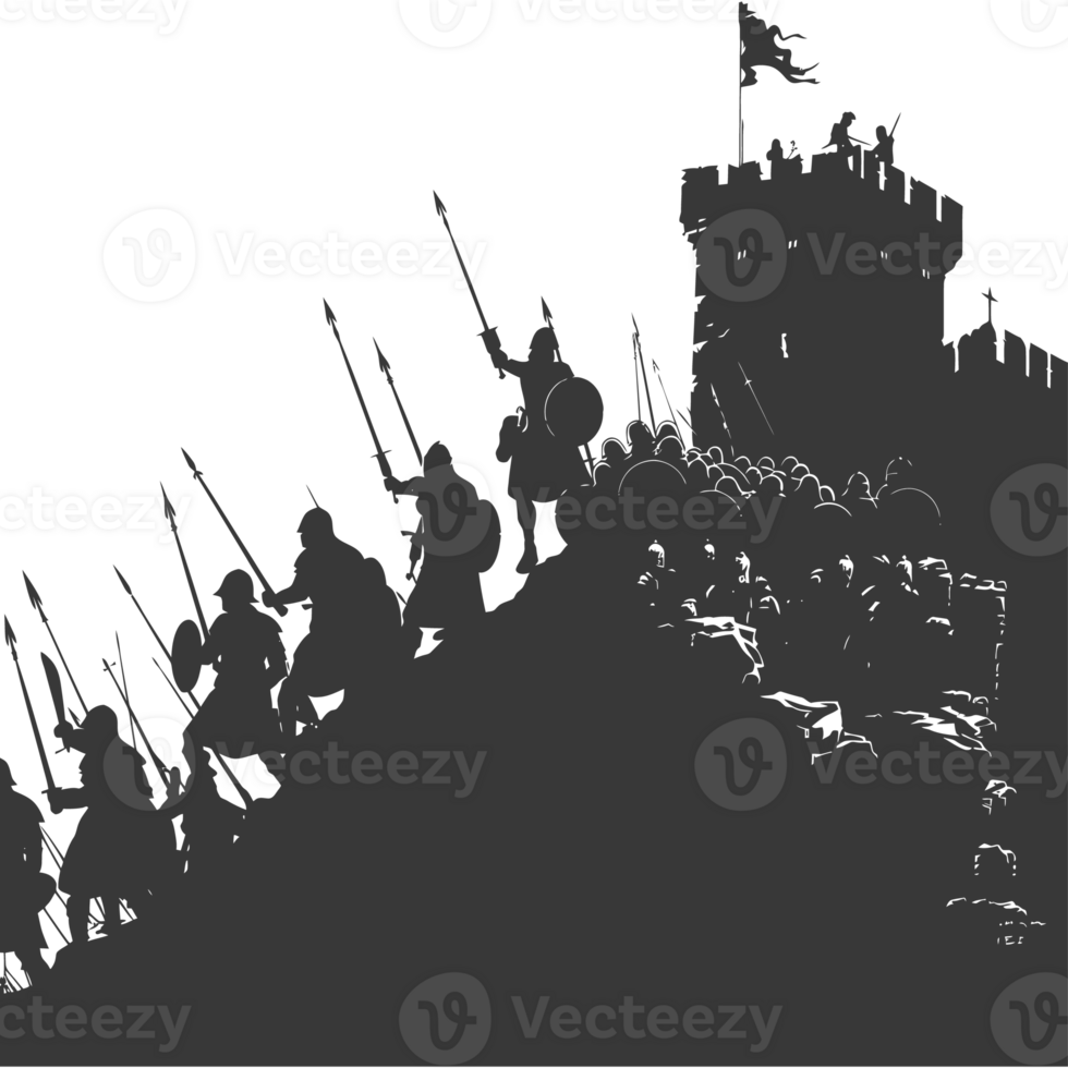 AI generated silhouette of a ancient war situation black color only png