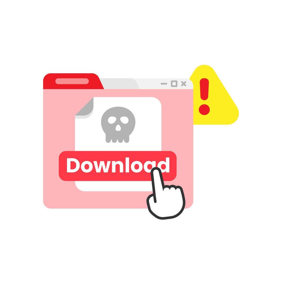 Fake download link buttons are dangerous, malicious files or malware from internet concept illustration flat design vector. simple graphic element for infographic, icon vector