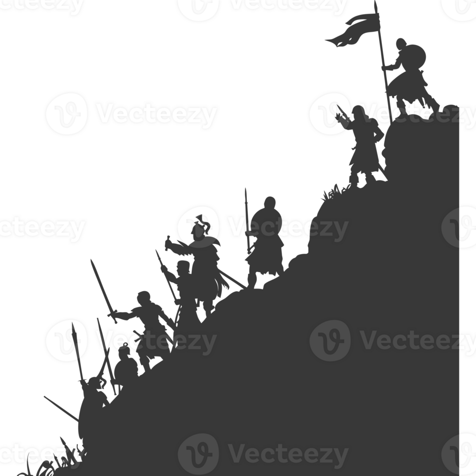 AI generated silhouette of a ancient war situation black color only png