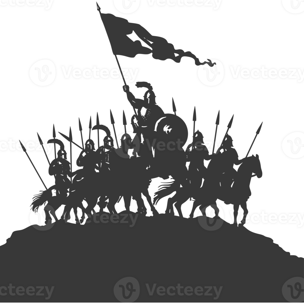 AI generated silhouette of a ancient war situation black color only png