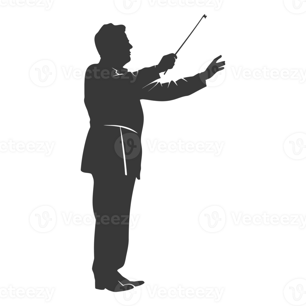 AI generated Silhouette orchestra conductor in action black color only png