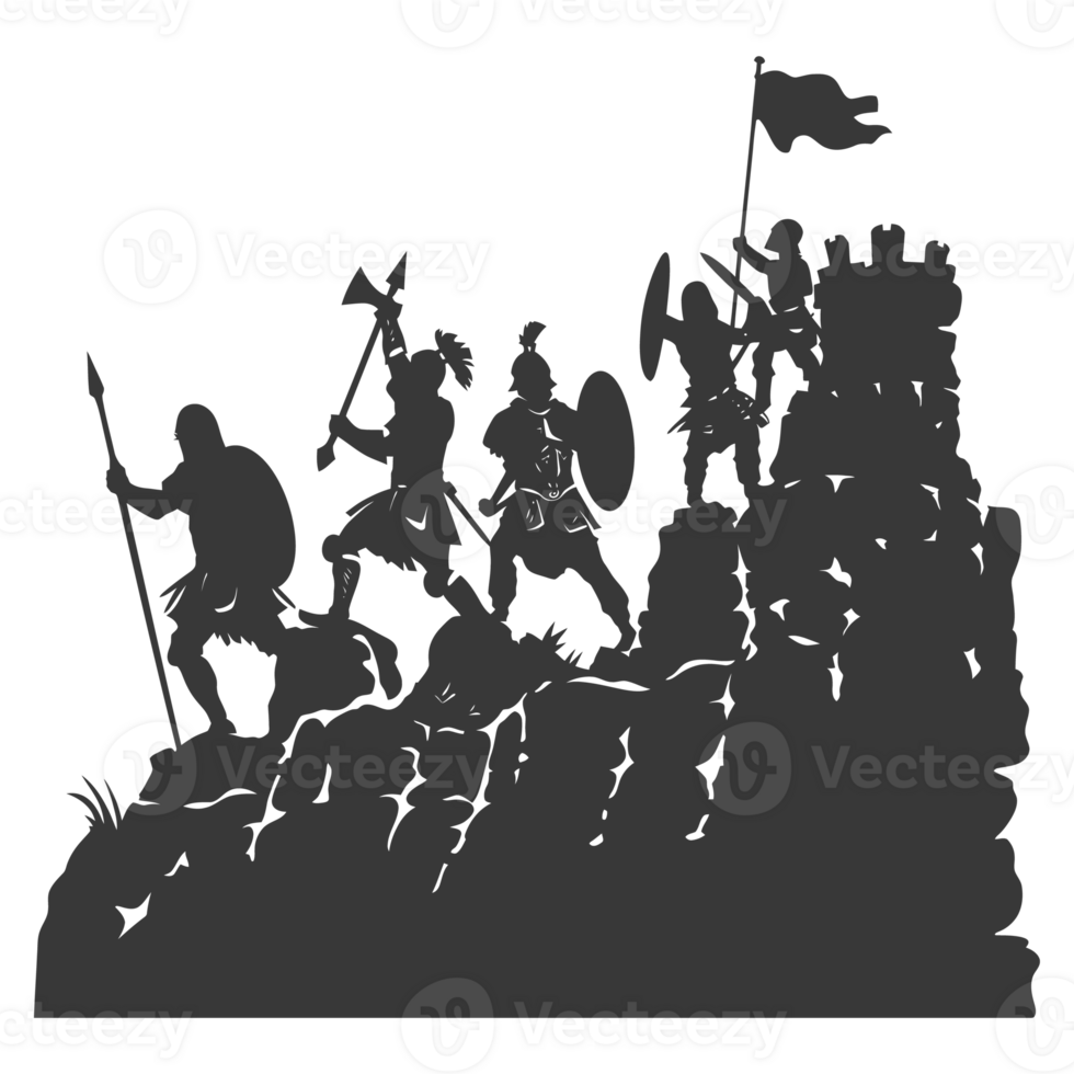 AI generated silhouette of a ancient war situation black color only png