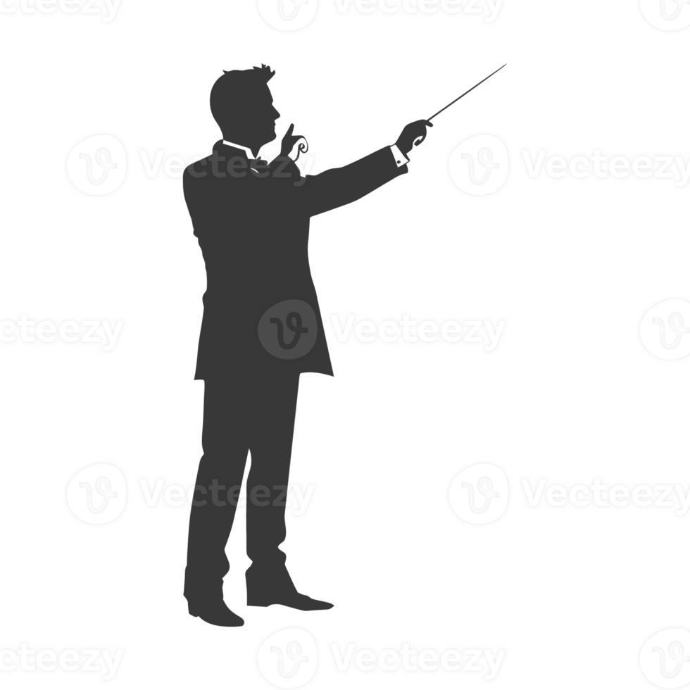AI generated Silhouette orchestra conductor in action black color only png