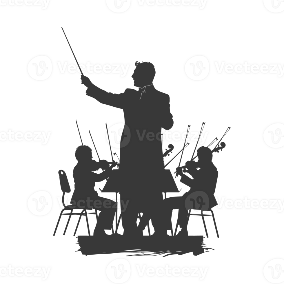 AI generated Silhouette orchestra conductor in action black color only png