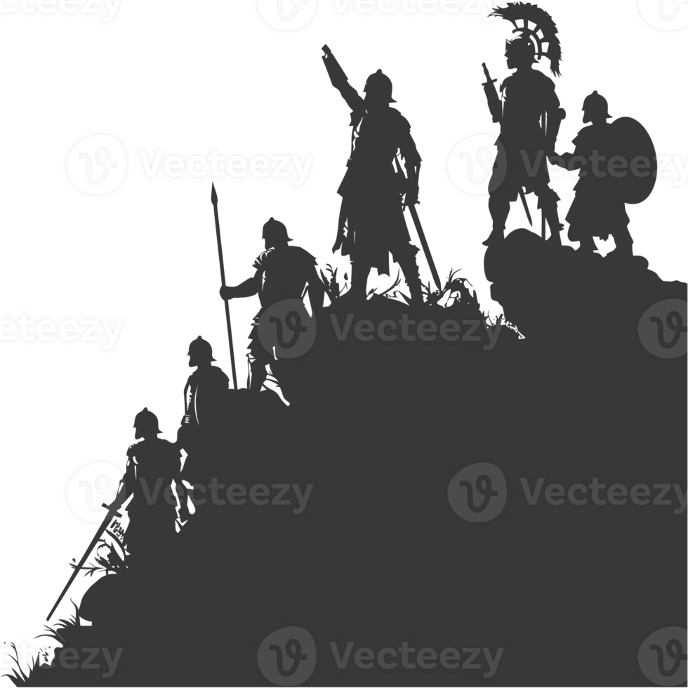 AI generated silhouette of a ancient war situation black color only png