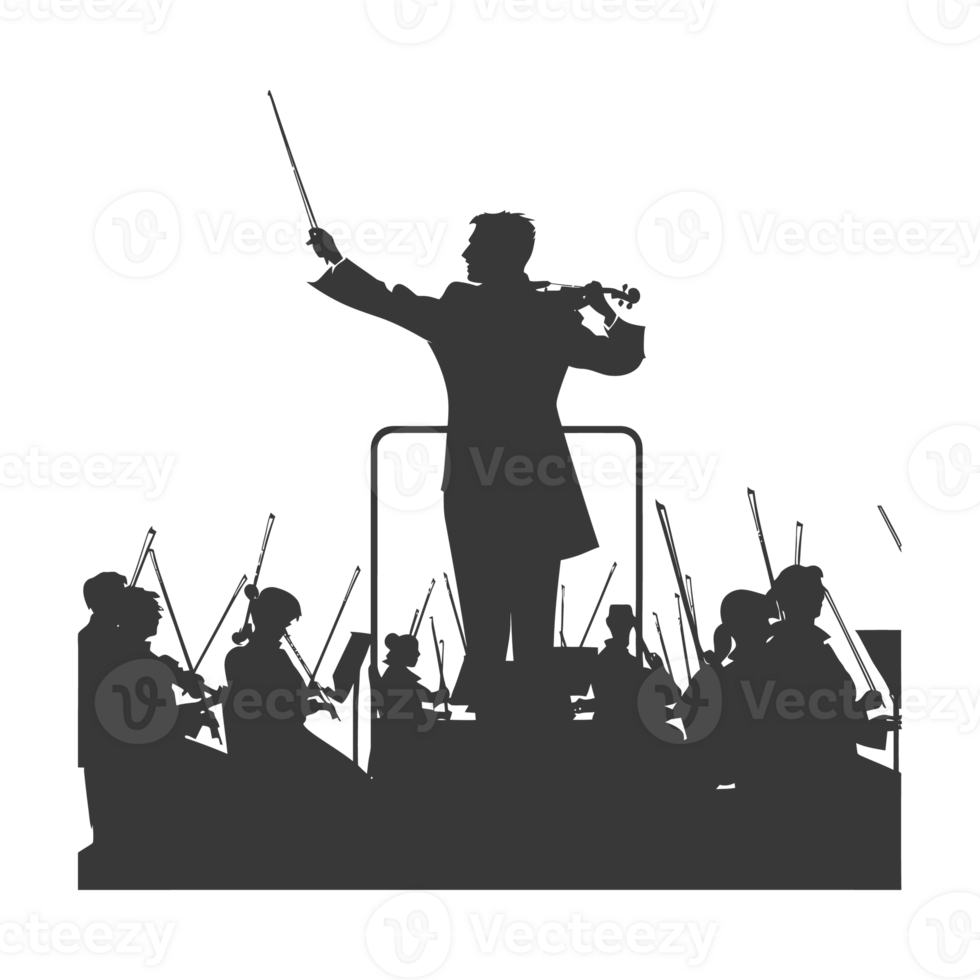 AI generated Silhouette orchestra conductor in action black color only png