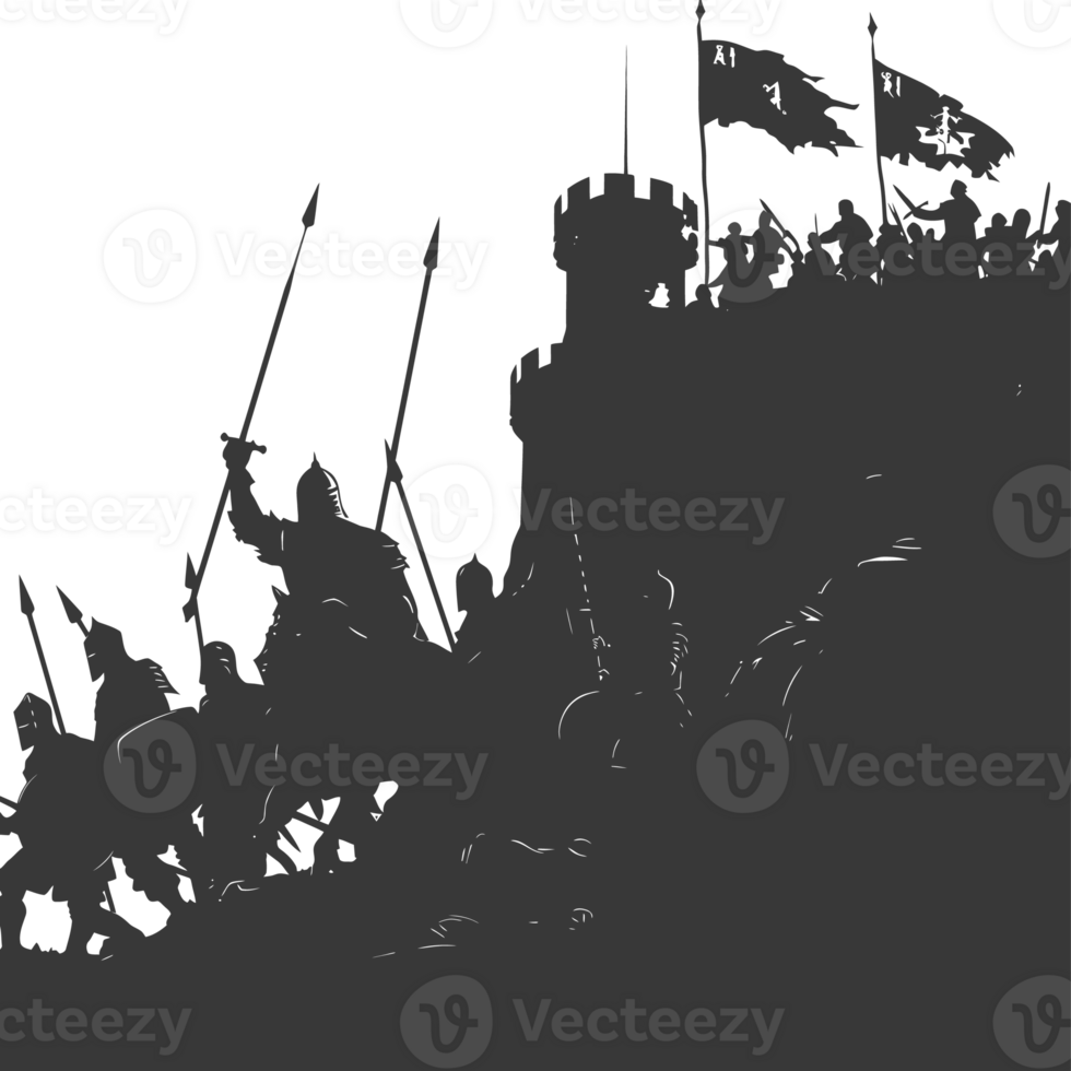 AI generated silhouette of a ancient war situation black color only png