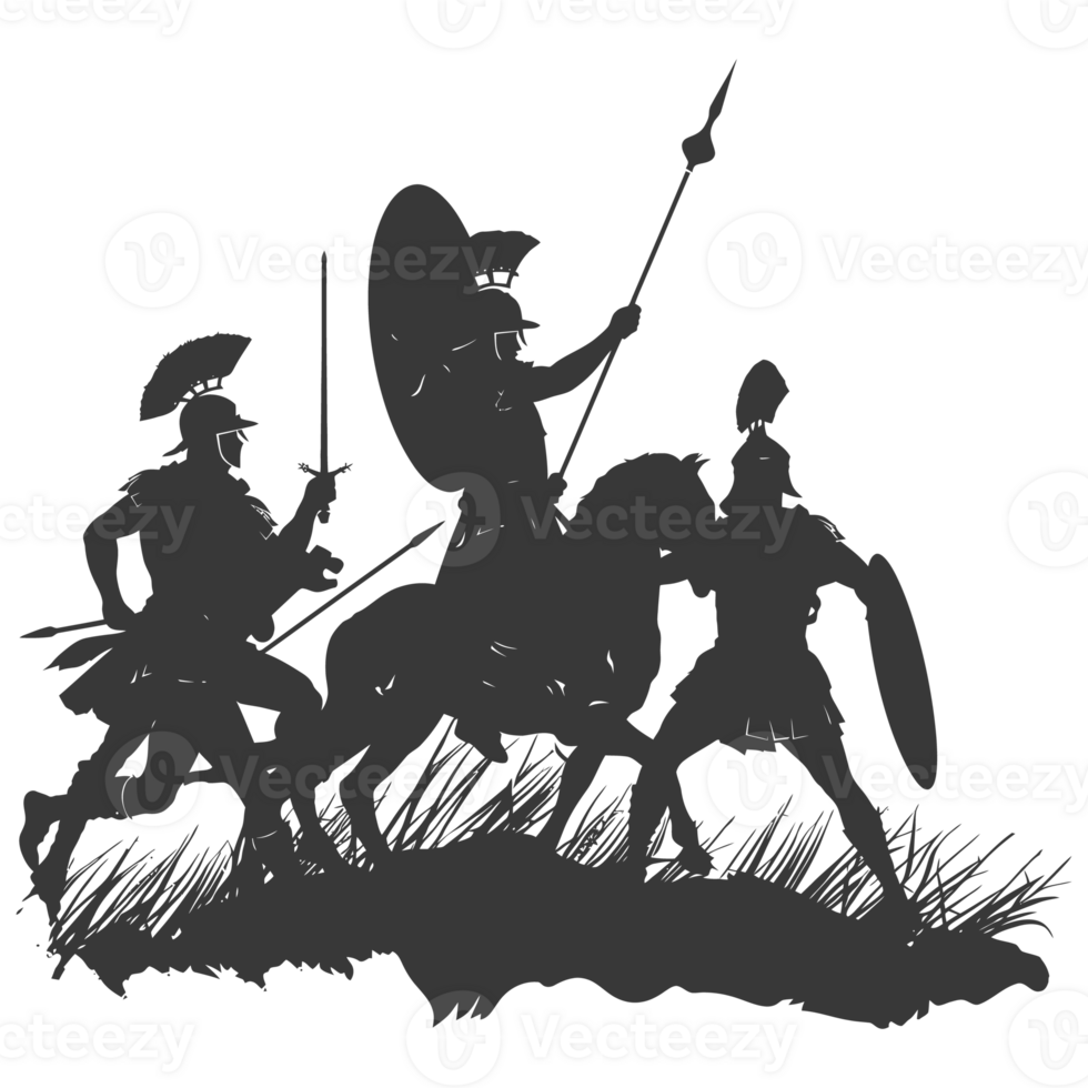 AI generated silhouette of a ancient war situation black color only png