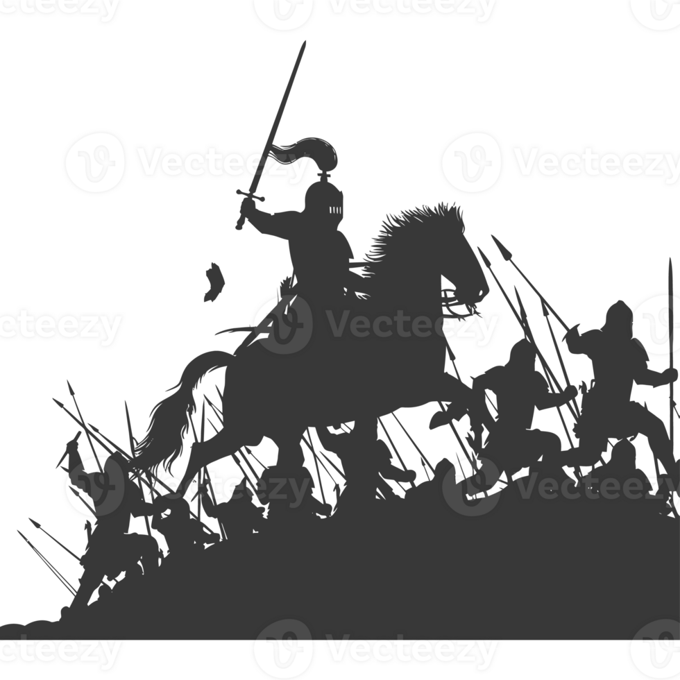 AI generated silhouette of a ancient war situation black color only png