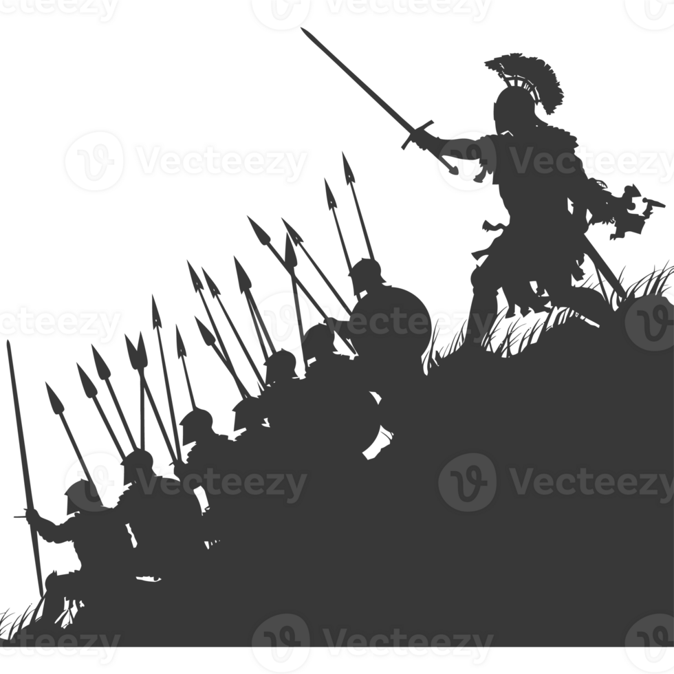 AI generated silhouette of a ancient war situation black color only png