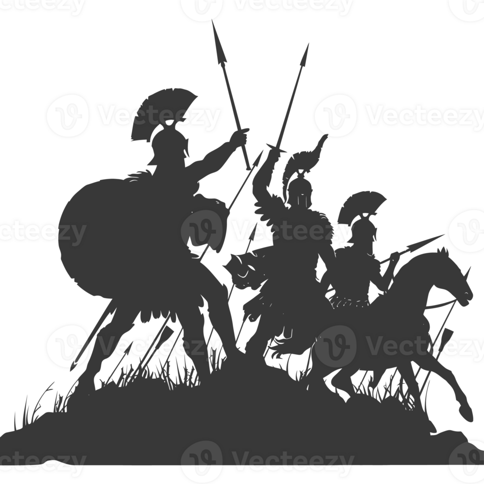 AI generated silhouette of a ancient war situation black color only png
