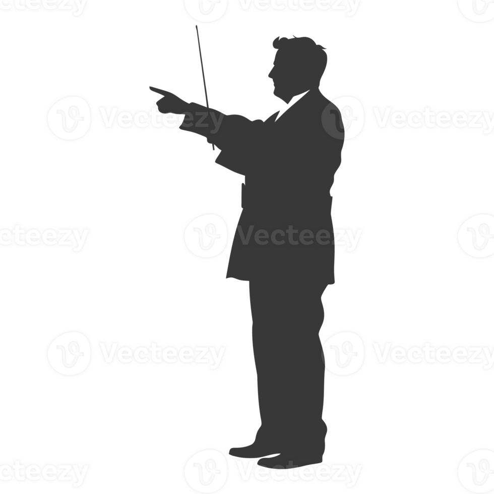 AI generated Silhouette orchestra conductor in action black color only png
