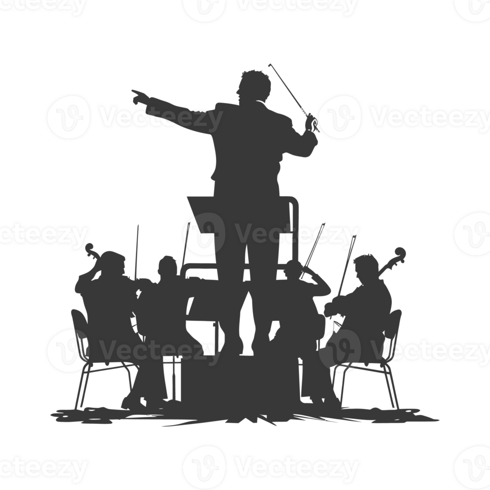 AI generated Silhouette orchestra conductor in action black color only png